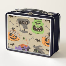 Caixa de Lanche de Metal Padrão Vintage de Hallowe