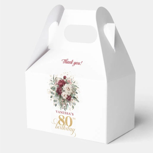 Caixa de Lembrança Chic Floral Blush Burgundy para (Chic Floral Blush Burgundy 80th Birthday Favor Box)