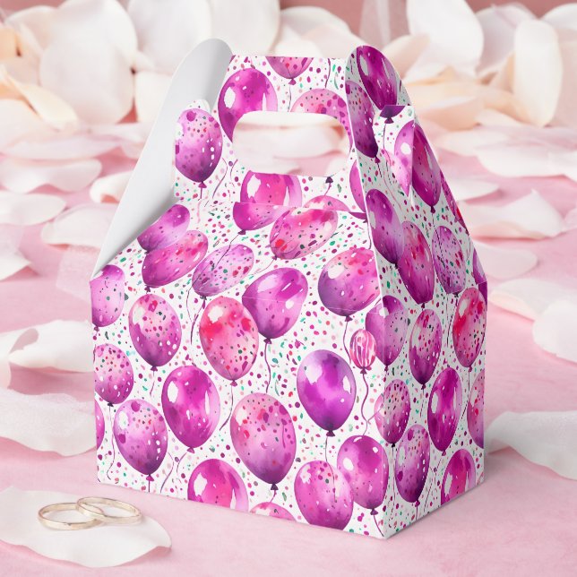 Caixa de Lembrança com Padrão de Balões Rosa Elega (Casamento)