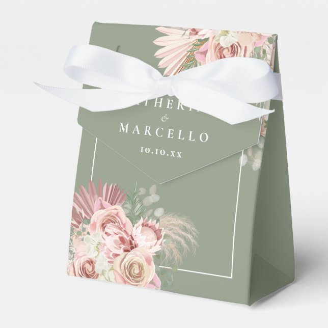 Caixa de Lembrança de Casamento em Verde Sage com  (Frente)