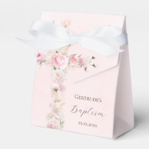 Caixa de lembrança de cruz floral rosa para batism