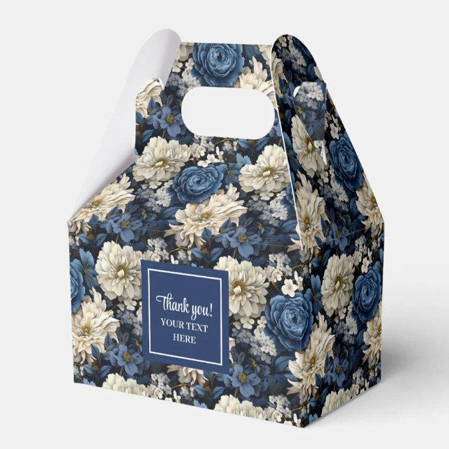 Caixa de Lembrança de Nome Personalizado com Flore (Opulent Navy Blue Flowers Custom Name Favor Box)