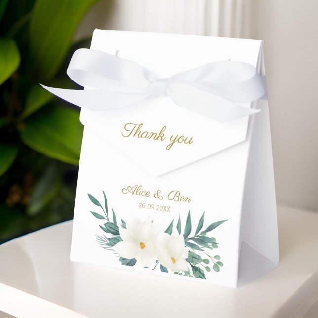 Caixa de Lembrança Flores Elegantes Verde Branco P (" Thank you! " Personalized, Elegant, Flowers, Green-White Favor Box.)