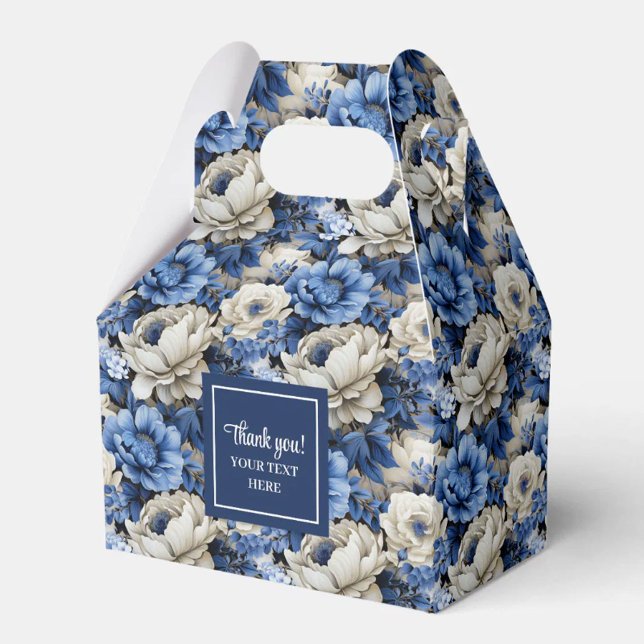 Caixa de Lembrança Personalizada com Flores de Mar (Stylish Navy Flowers Custom Name Floral Favor Box)