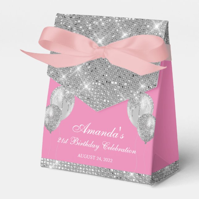 Caixa de Lembrança Rosa e Prata Glam Personalizáve (Frente)