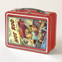 Caixa de Metal Vermelha Retro Hot Rod para Almoço