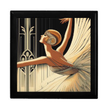 Art Deco Ballerina Wooden Jewelry Keepsabox