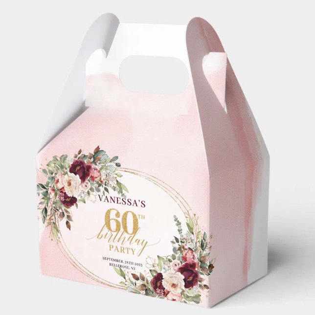 Caixa de Presente Boho Blush Burgundy Floral 60 an (Luxurious Boho Burgundy Roses 60th Birthday Favor

)