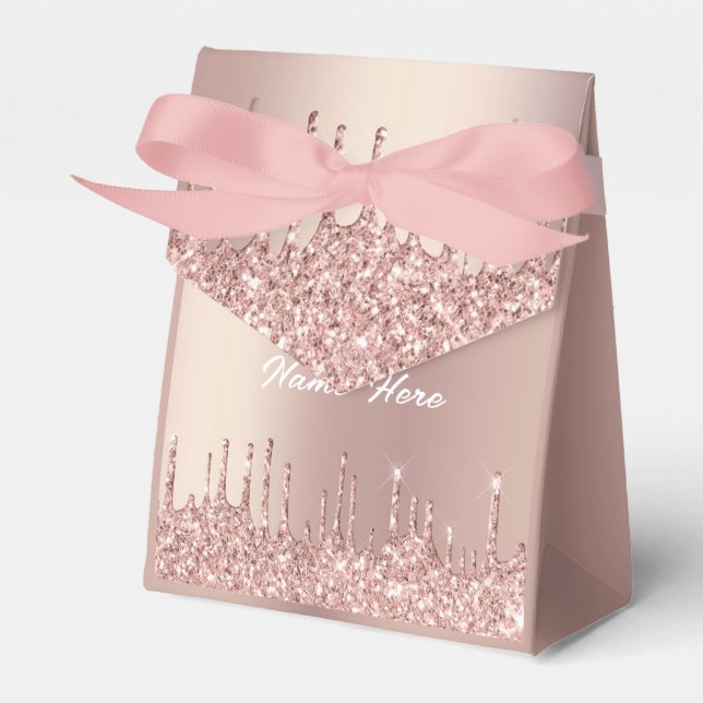 Caixa de Presente com Brilho em Rosa Dourado com T (Frente)