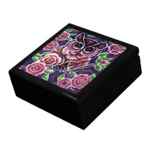 Coruja Whimsical na ramificação Flor Azul Rosa