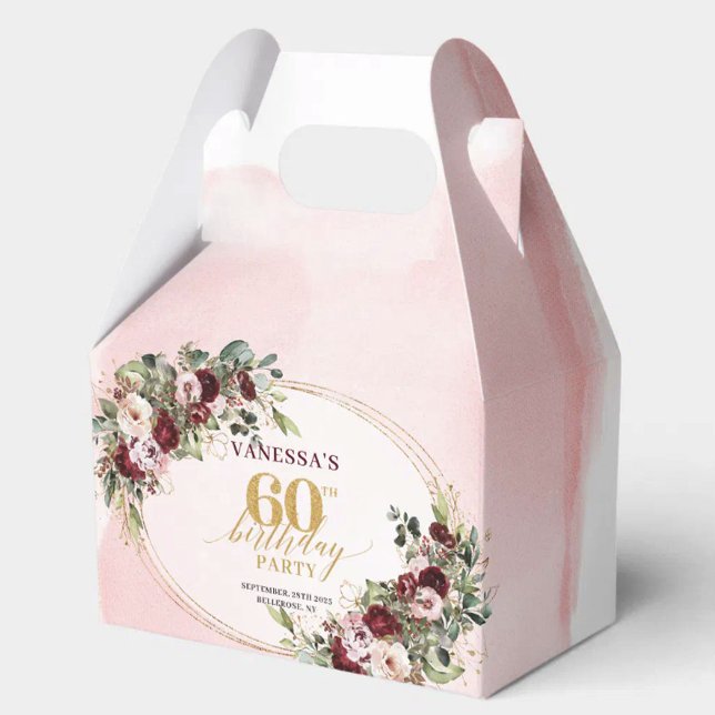 Caixa de Presente de Aniversário de 60 anos Rosa D (Glamorous Boho Burgundy Gold 60th Birthday Favor Box

)