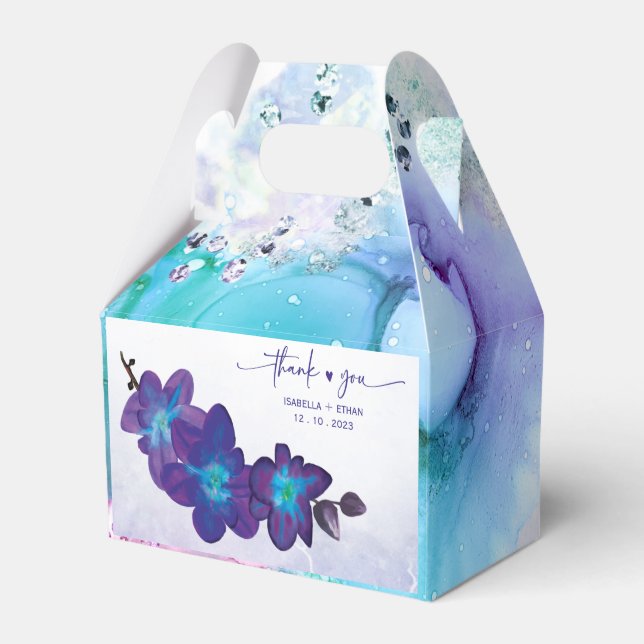 Caixa de Presente de Casamento de Orquídea Roxa e  (Frente)