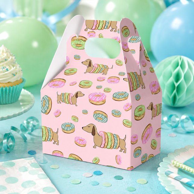 Caixa de Presente de Dachshund e Donuts para Festa (Dachshunds and donuts gift box or wiener dog and donuts party favor)