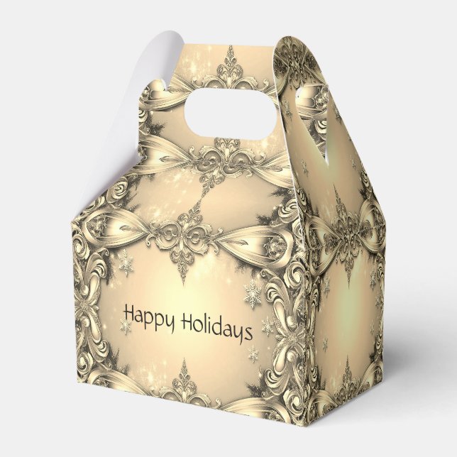 Caixa de Presente de Feriado Decorativo Dourado (Frente)