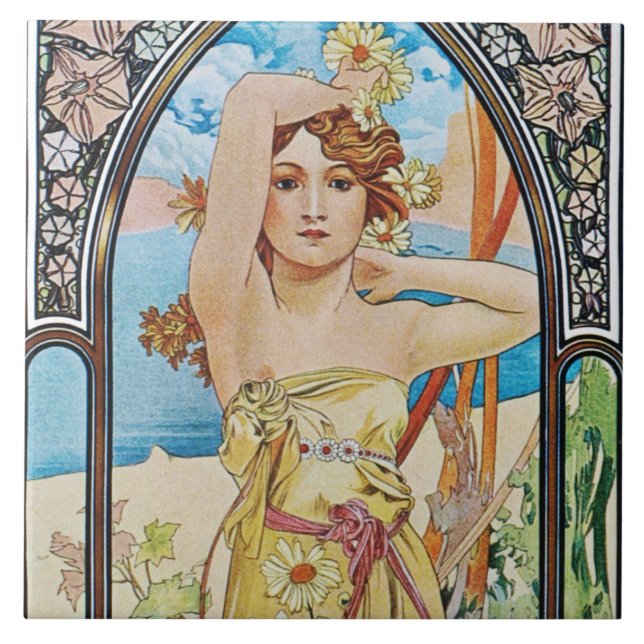 Caixa de Presente do Azulejo Alphonse Mucha Daybre (Frente)