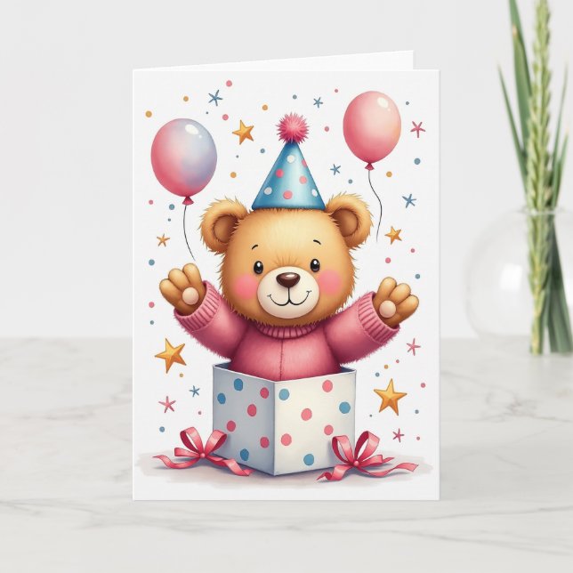 Caixa de Presente do Urso Alegre Cartão de Anivers (Frente)