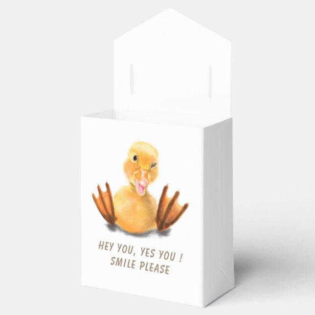 Caixa de Presente Engraçado com Pato Amarelo Feliz (Aberto)