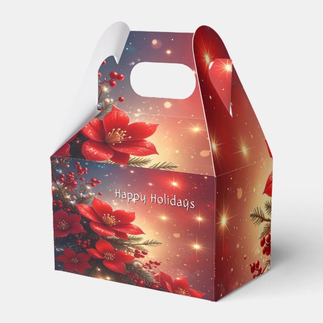Caixa de Presente Floral de Natal Vermelha (Frente)