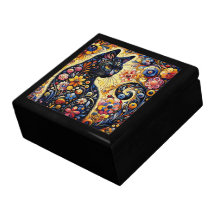Gatinho de Gato Preto Floral Branco Amarelo