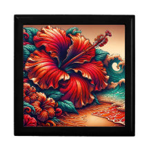 "Hibiscus and Ocean Waves"