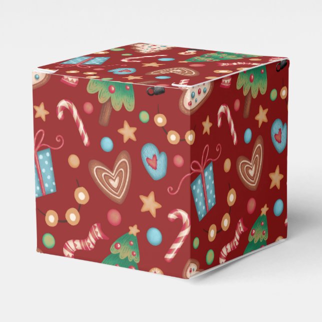 Caixa de Presente Pequena com Padrão de Natal Verm (Frente)