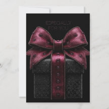 Caixa de Presente Preta Elegante com Laço Burgundy