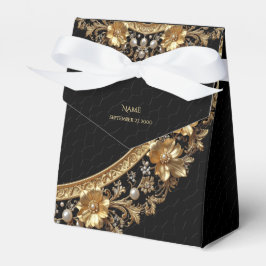Caixa de Presentes com Flores Douradas Ornamentada
