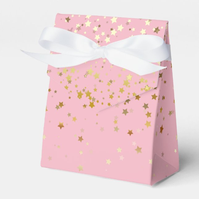 Caixa de presentes/favoritos em estrelas rosa e Ou (Frente)
