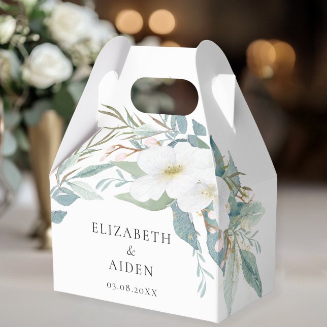Caixa de presentes Floral, Branca, Caixa de Casame (Floral, White, Greenery, Wedding Box gift box with your name and date.)