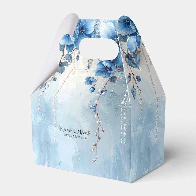 Caixa de Presentes Flores Azuis e Pérolas (Frente)