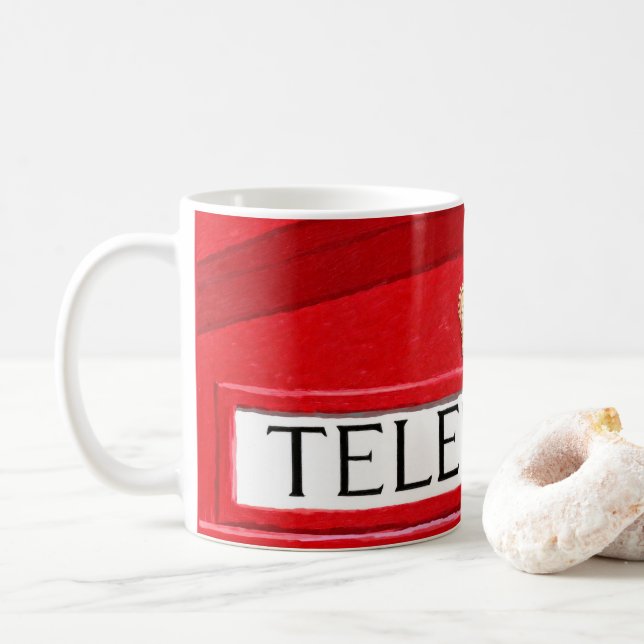 Caixa de telefone vermelha - caneca britânica (Com Donut)
