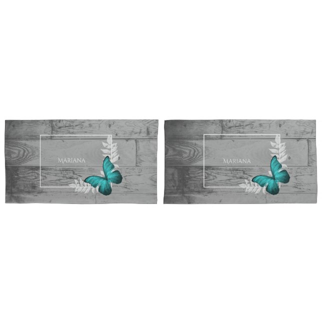 Caixa de Travesseiro Teal Butterfly (Frente - conjunto)