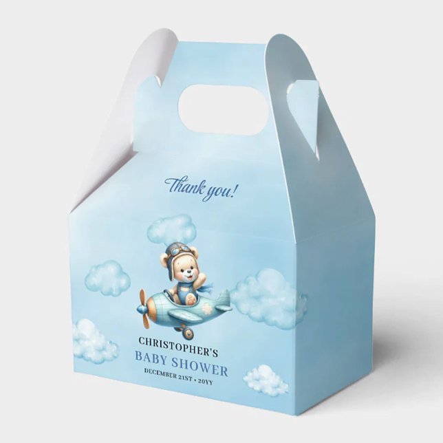 Caixa de Urso de Chuva de Bebê Menino Adorável Avi (Adorable Baby Boy Shower Airplane Pilot Bear Box)
