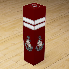 Caixa De Vinho Para Presente Anchor Floral Vermelho Maroon Monograma Náutico