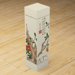 Caixa De Vinho Para Presente Árvore de Fruta do Flor Japonês Antiquado