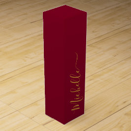 Caixa De Vinho Para Presente Tipografia Elegante Burgundy e Dourado