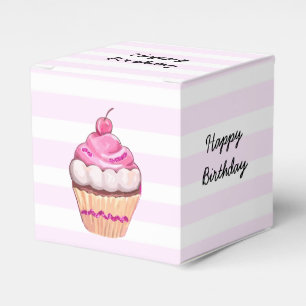 Caixa do cupcake da cereja do rosa do feliz