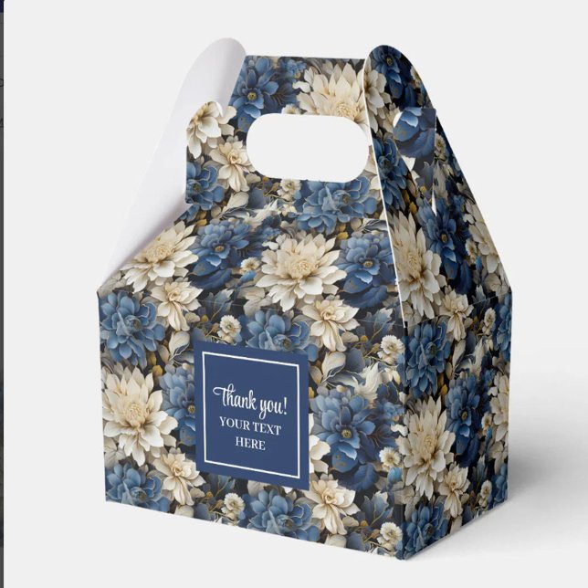 Caixa Personalizada de Presente Chic Flores Azuis  (Chic Blue White Flowers Personalized Favor Box)