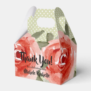 Caixas de Favor com Rosas Florais em Aquarela para