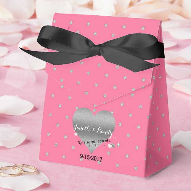 Caixas De Favor De Bolinhas De Coração rosa Rosa E (Casamento)