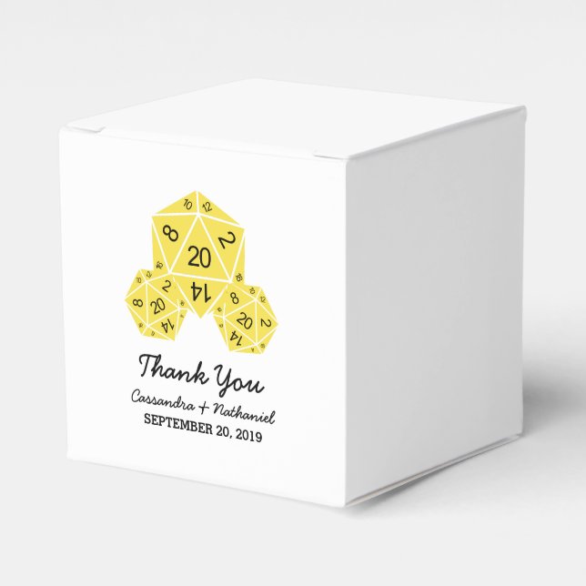 Caixas de Favor de Casamento de Dice D20 Amarelo (Frente)