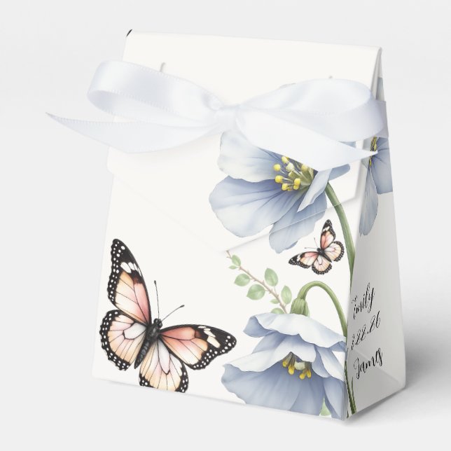 Caixas de Favor de Casamento Floral Azul (Frente)