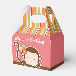 Caixas de Favor de Festa Listradas Safari Macaco P