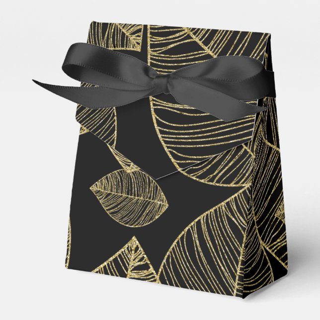Caixas de Favor Elegantes com Folhas Douradas em P (Frente)