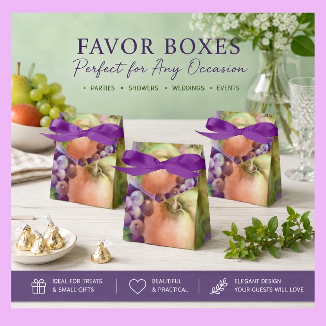 Caixas de Favor em Aquarela Orchard | Estilo Fazen (Elegant orchard favor boxes for treats, gifts, weddings, harvest parties and celebrations.)