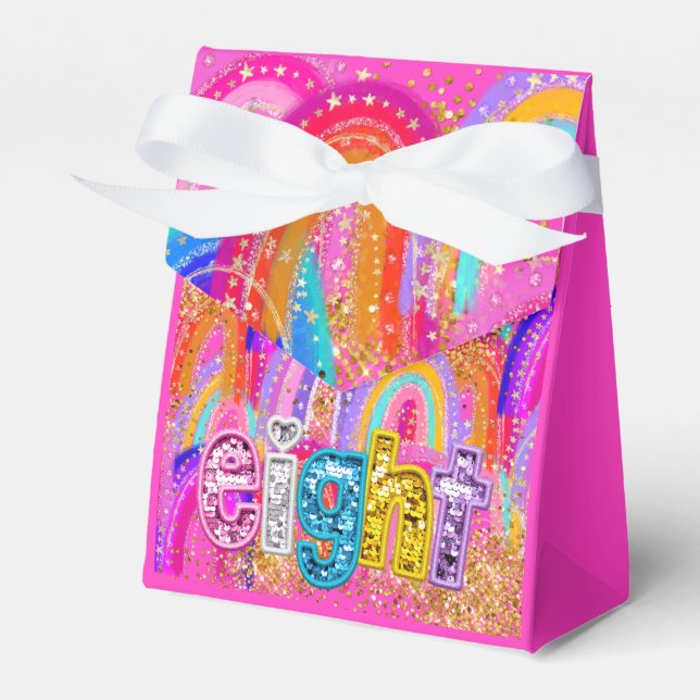 Caixas de Favor Glitter Arco-Íris para Aniversário (Frente)