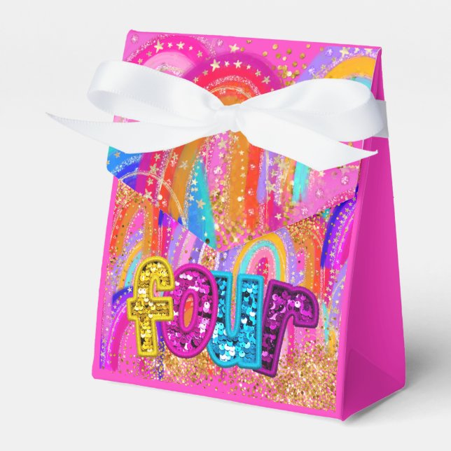 Caixas de Favor Glitter Arco-Íris para Aniversário (Frente)