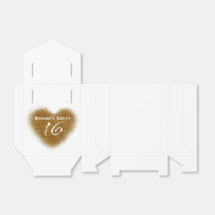 Caixas de Favor Heart Sweet 16 com Glitter Dourado