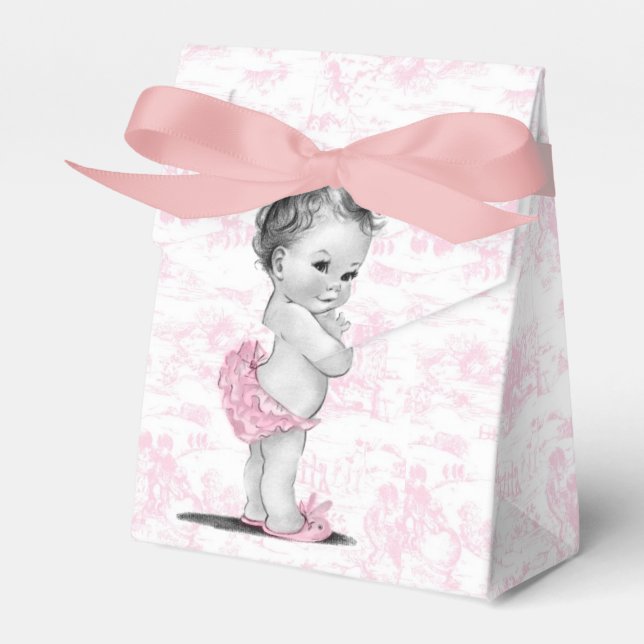 Caixas de Favor para Chá de Bebê em Toile Rosa (Frente)