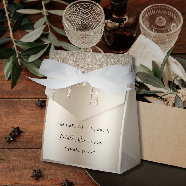 Caixas de Favor Quinceanera com Brilho de Champagn (Champagne Dripping Glitter Favor Boxes for Weddings, Quinceanera's, Bridal Showers, and Birthday's)